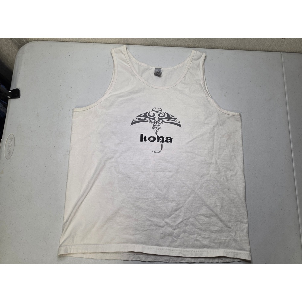 Kona Sacred Waters Wai Kapu Manta Ray Tank Top White Mens Large Tribal Graphic